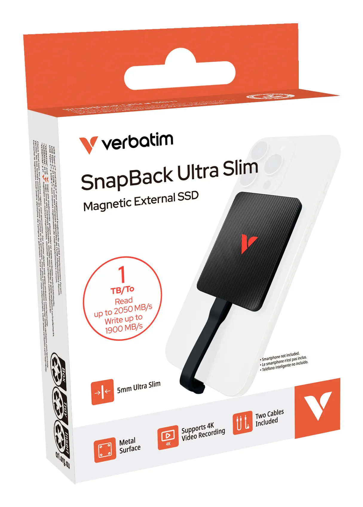 Verbatim SnapBack Ultra Slim SSD 1TB USB Typ-C USB 3.2 Gen 2x2 Schwarz – Bild 2