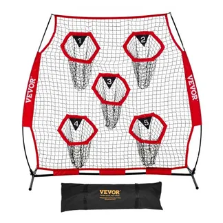 VEVOR Fußballtrainer Wurfnetz Übungsnetz (208 x 91 x 189 cm) mit 5 Zieltaschen & tragbarer Aufbewahrungstasche & Gurten & knotenlosem Netz, Training für die Passgenauigkeit des Quarterbacks, rot VEVOR Fußballtrainer Wurfnetz Übungsnetz (208 x 91 x 189 cm) mit 5 Zieltaschen & tragbarer Aufbewahrungstasche & Gurten & knotenlosem Netz, Training für die Passgenauigkeit des Quarterbacks, rot
