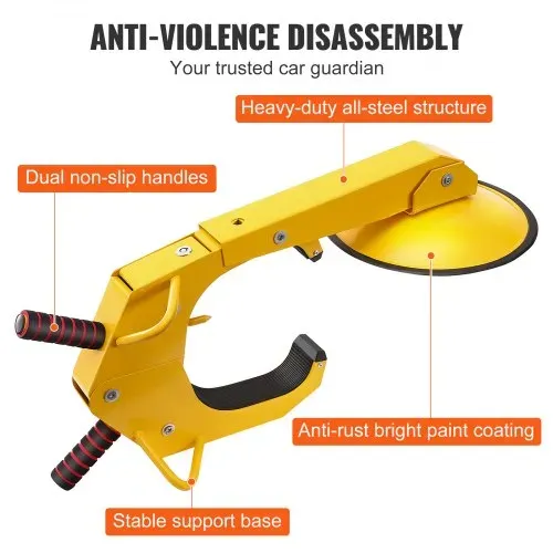 VEVOR Radschloss Autokralle 2 Stk.Reifenschloss, Passend für 160-380 mm Raddurchmesser Anti-Diebstahl, Anhänger-Radkralle mit 30 cm Saugnapf, Parkkralle für Autos, Lkw, SUVs, Camper, Boote Gelb – Bild 4