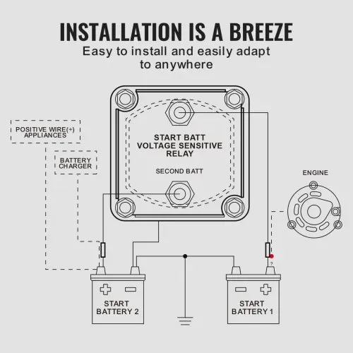 VEVOR Doppelbatterie-Trennrelais, 12 V, 140 A, manueller und automatischer Modus, spannungsempfindliches VSR-Relais mit LCD-Bildschirm, für ATV, UTV, Wohnmobil, Wohnwagen, LKW, Boot, Yacht – Bild 4