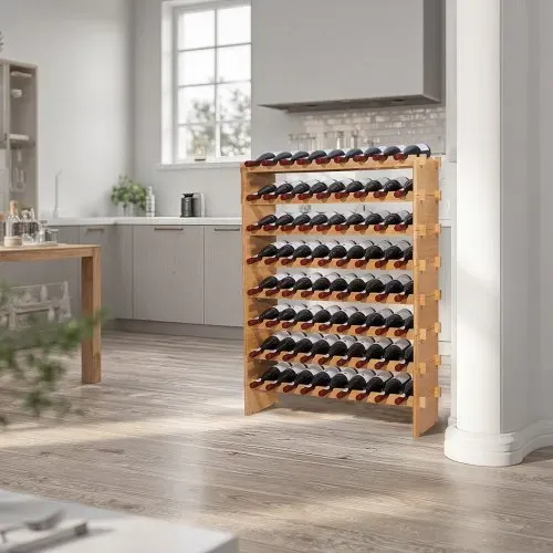 VEVOR stapelbares modulares Weinregal für 72 Flaschen, 8-stöckig, Flaschenregal mit 80 kg Gesamtbelastbarkeit, wackelfrei, Weinflaschenständer für Küche Weinkeller Bar, Weinflaschenhalter Natur – Bild 7