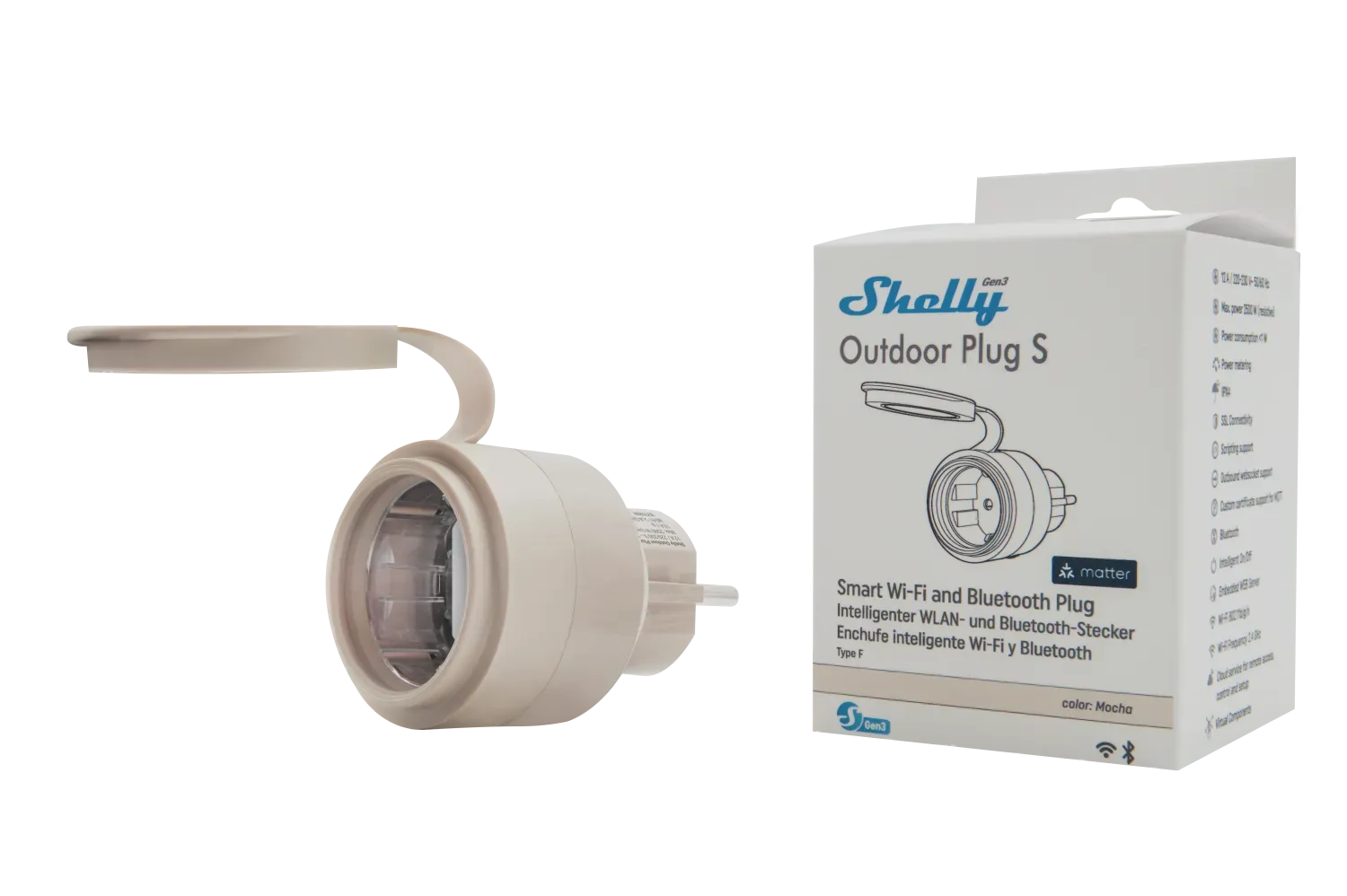 Shelly · Plug & Play "Outdoor Plug S Gen3" · Zwischenstecker für draußen · 12A · Messfunktion · WLAN · Matter · BT – Bild 10