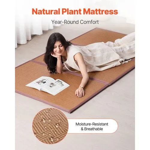 VEVOR japanische Tatami Matte faltbare Tatami-Matratze aus Rattan (2032 x 990 mm), klappbare Bodenmatratze rutschfeste Schlafmatte zum Schlafen Meditieren Yoga Entspannung, leicht zu reinigen – Bild 3