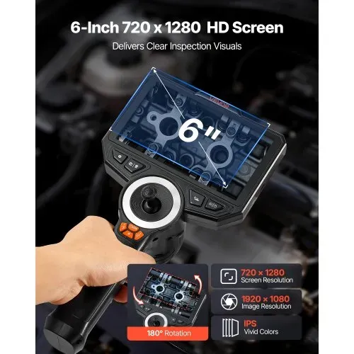 VEVOR Drehbare Endoskopkamera mit Licht, Inspektionskamera mit 360° beweglichem Kopf, IP67 Wasserdichte Rohrkamera mit 6 Zoll Display 1,5 m Kabel 7000 mAh Akku, 6,2 mm Boreskopkamera für Auto Haus – Bild 3