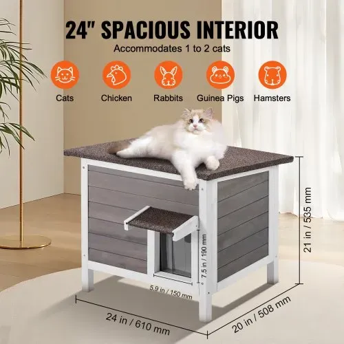 VEVOR Katzenhaus für draußen, wetterfest, Unterschlupf für Wildkatzen für mehrere Katzen, Katzen-/Kaninchenhaus aus Holz für draußen, rundum schaumisoliert, offenes Dach, Türklappen aus PVC, 61 x 50 x 53 cm (L x B x H) – Bild 5
