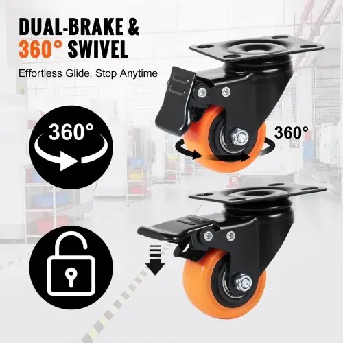 VEVOR Möbelrollen 4er-Set Lenkrollen PVC φ50,8mm Laufrollen 272kg Tragfähigkeit Transportrollen mit Doppelkugellagern Kastenrollen 360° Drehbar Schwerlastrollen für Häusern Büros Studios Fabriken – Bild 2