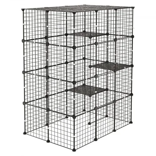 VEVOR Katzenkäfig Katzengehege 4-Stöckig Katzenauslauf 104,1x71,1x139,7cm, DIY-Katzenlaufstall Abnehmbarer Metallkäfig mit 4 Türen Ideal für 1-2 Katzen, Kätzchen Kleintiere Schwarz – Bild 9