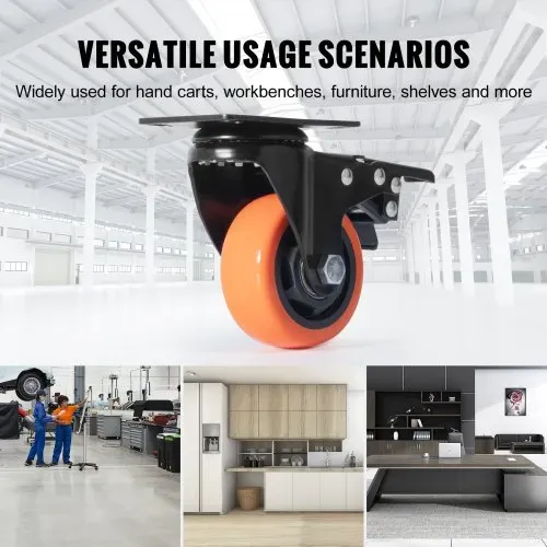 VEVOR Möbelrollen 4er-Set Lenkrollen PVC φ76,2mm Laufrollen 454kg Tragfähigkeit Transportrollen mit A/B-Bremsen Kastenrollen 360° Drehbar Schwerlastrollen für Häusern Büros Studios Fabriken – Bild 5