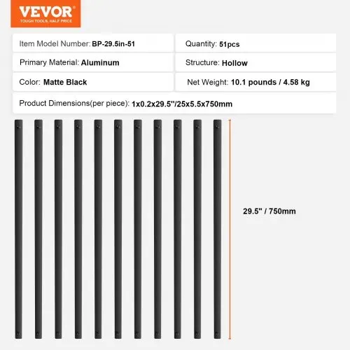 VEVOR Metallbaluster für Treppen, 25 x 5,5 x 750 mm flache dekorative Geländerstäbe aus Aluminiumlegierung, 51er-Pack Deckbaluster mit Schrauben, klassisches hohles Deckgeländer – Bild 6
