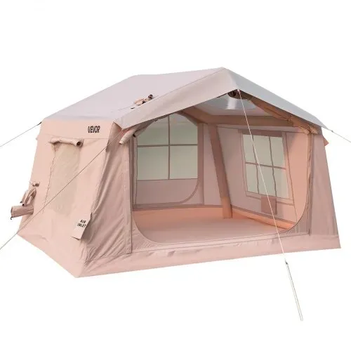 VEVOR Aufblasbares Zelt Glamping Luftzelt 3-5 Personen mit Pumpe Beige, für Outdoor-Aktivität Wasserabweisendes 420D Oxford-Gewebe Dachfenster Ofenrohrdurchführung Netzfenster & Tragetasche – Bild 8