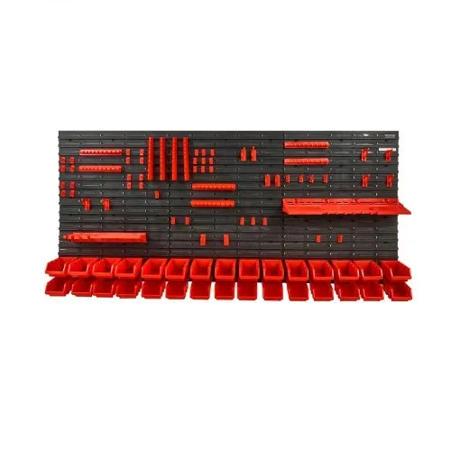 VEVOR Stapelboxen, 30-Behälter-Teileregal-Organizer für Garage, Kunststoff-Ladenwerkzeug mit Wandpaneelen/Werkzeughaltern/Haken, für Muttern, Bolzen, Schrauben, Nägel, Perlen, Knöpfe, Schwarz/Rot – Bild 9