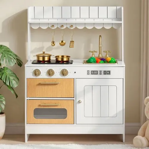 VEVOR Spielküche für Kinder, Realistische Kinderküche aus Holz mit Licht & Sound, Holzküche mit Herd Backofen Spüle Mikrowelle Schrank, Küchenspielzeug mit Kochset für Kinder von 3-8 Jahren, Beige VEVOR Spielküche für Kinder, Realistische Kinderküche aus Holz mit Licht & Sound, Holzküche mit Herd Backofen Spüle Mikrowelle Schrank, Küchenspielzeug mit Kochset für Kinder von 3-8 Jahren, Beige