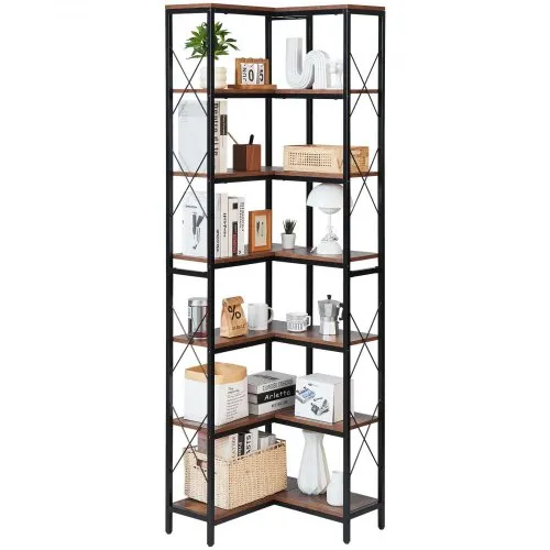 VEVOR Eckregal mit 7 Ebenen, hoher Eckständer Displayregal Lagerregal mit Metallrahmen & Holzregalen, Standregal (91 kg pro Ebene) Ausstellungsbücherregal für Schlafzimmer Wohnzimmer Büro Braun VEVOR Eckregal mit 7 Ebenen, hoher Eckständer Displayregal Lagerregal mit Metallrahmen & Holzregalen, Standregal (91 kg pro Ebene) Ausstellungsbücherregal für Schlafzimmer Wohnzimmer Büro Braun