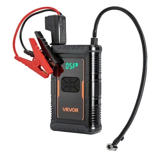 VEVOR Starthilfe Powerbank mit Luftkompressor 1600 A Spitzenleistung für 6,0-L-Benzin- / 3,0-L-Dieselmotoren, 150 psi Reifendruck, Automatische Abschaltung, 12-V-Ladegerät und LED-Taschenlampe – Bild 9