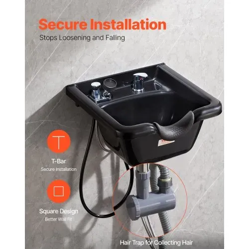 VEVOR Mobiles Waschbecken Friseur ABS-Kunststoff Friseur Waschbecken Abmessung 47 x 4 6x 25 cm, Schwarze Rückwärtswaschbecken, Verbreitet im Kosmetiksalon oder Bad, zu Hause oder oder im Badezimmer – Bild 4
