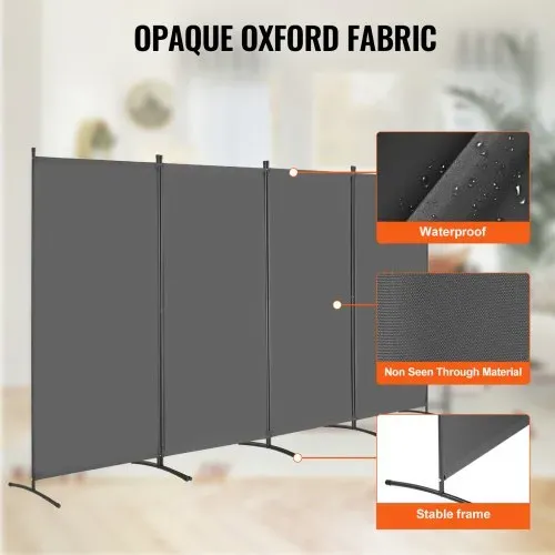 VEVOR Raumteiler 4 Paneele Paravent 3464 x 1840 x 520 mm, faltbarer Sichtschutz & tragbarer Trennwandteiler zur Raumtrennung, freistehende Raumteiler für Büro Schlafzimmer Arbeitszimmer, Grau – Bild 2