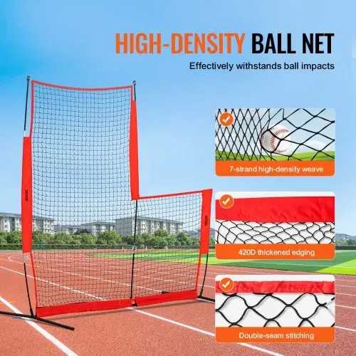 VEVOR L-Typ für Schlägerkäfig 240 x 106 x 214 cm Baseball- und Softball-Sicherheitsschirm Körperschutz Tragbarer Schlagschirm mit Tragetasche & Bodenpfählen, Outdoor Baseball-Pitching-Netz Rot – Bild 2