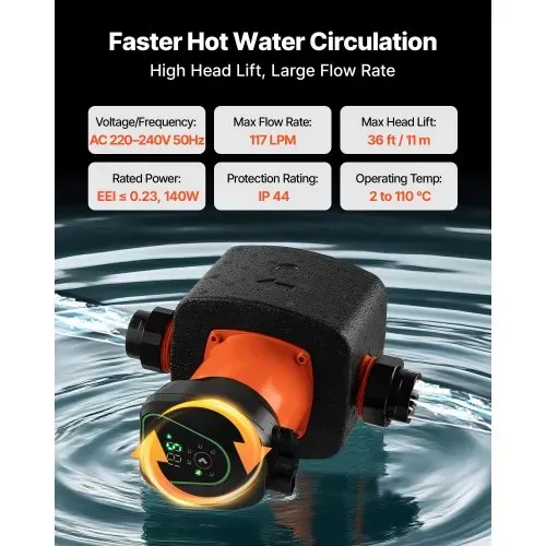 VEVOR LPS25-11PA/180 Zirkulationspumpe Umwälzpumpe, 117 LPM, 11 m max. Förderhöhe, Gusseisen-Warmwasserzirkulation, Gewindeanschluss, Rückschlagventil, leiser Betrieb, für Heizungsanlage zu Hause – Bild 3
