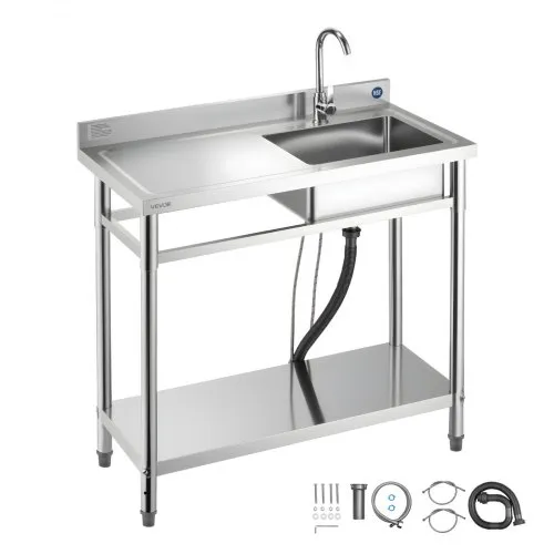 VEVOR Spültisch Spülbecken Edelstahl (100 x 50 x 94 cm), Einzelbecken mit Wasserhahn & Ablage, Küchenspüle für Garage Restaurant Wäscherei, Waschtisch Außenspüle mit Arbeitsplatte (links) VEVOR Spültisch Spülbecken Edelstahl (100 x 50 x 94 cm), Einzelbecken mit Wasserhahn & Ablage, Küchenspüle für Garage Restaurant Wäscherei, Waschtisch Außenspüle mit Arbeitsplatte (links)
