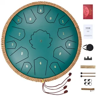 VEVOR Zungentrommel 356mm, Steel Tongue Drum 15 Noten, Regentrommel, C-Dur-Tonart, Regenglockenspiel mit 2 Schlägeln & Tragetasche, Handpan-Trommel, Schlaginstrument für Musikunterricht & Yoga, Grün VEVOR Zungentrommel 356mm, Steel Tongue Drum 15 Noten, Regentrommel, C-Dur-Tonart, Regenglockenspiel mit 2 Schlägeln & Tragetasche, Handpan-Trommel, Schlaginstrument für Musikunterricht & Yoga, Grün