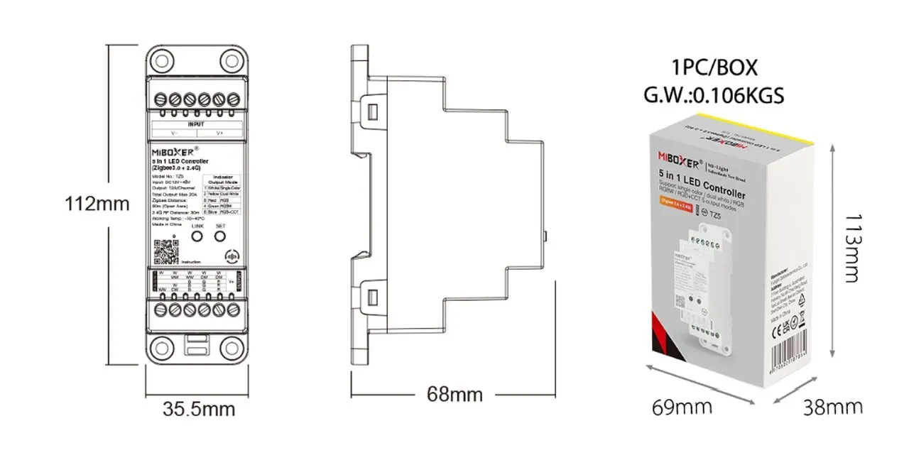 Synergy 21 LED Controller 5 in 1 Track LED Controller Single colour/CCT/RGB/RGB-W/RGB-WW) DC12/24V ZigBee 3.0+2.4GHz *Milight/Miboxer* – Bild 5
