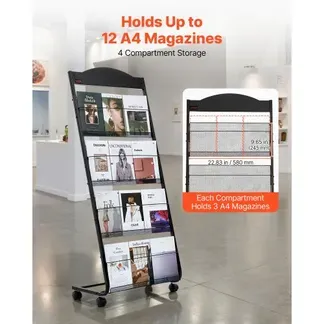 VEVOR faltbarer Prospektständer Zeitschriftenständer mit 4 Taschen, rollbarer Literaturständer Kataloghalter Schrägsteller, Buchständer Bodenaufsteller für Messe, Büroshows, Ausstellung VEVOR faltbarer Prospektständer Zeitschriftenständer mit 4 Taschen, rollbarer Literaturständer Kataloghalter Schrägsteller, Buchständer Bodenaufsteller für Messe, Büroshows, Ausstellung