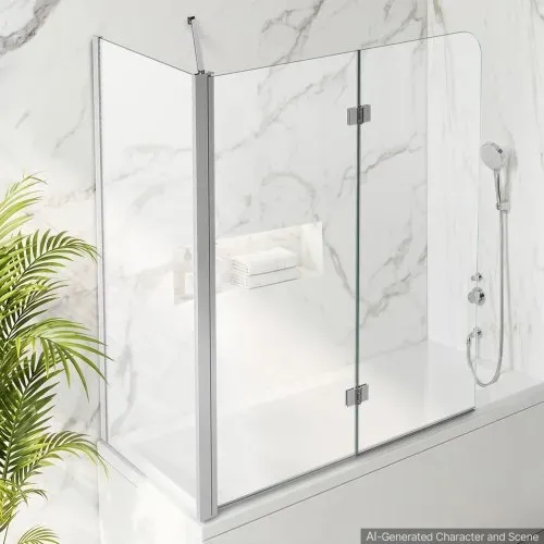 VEVOR Duschwand für Badewanne 70/120x140 cm Teilrahmenlos 6 mm Silber, Badewannenfaltwand Zweiflügelig Klares Sicherheitsglas Nano-Beschichtung 180° Faltbar 1 Festes & 2 Faltbare Paneele Silber – Bild 7