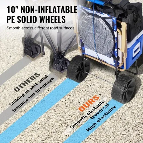 VEVOR Strandkarre Bollerwagen Sandwagen, Strandwagen 31 kg Tragkraft, Zusammenklappbarer Sandwagen aus Stahl, 380 x 386 mm Handwagen Robuster Wagen für den Strand Gerätewagen – Bild 2