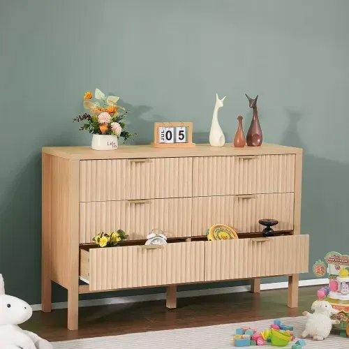 VEVOR Kommode mit 6 geriffelten Schubladen & Schiebe- und Kippschutz, minimalistischer moderner Schubladenschrank Organizer für Wohnzimmer Schlafzimmer Eingangsbereich Flur (helles Holz) – Bild 7