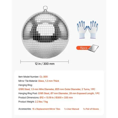 VEVOR Spiegelkugel Discokugel Mirrorball 300 mm Diskokugel mit Aufhängering, für Party- & Heimdekoration DJ Tanzclub, Equipment für Lichteffekte & Partybeleuchtung, 360°-Reflexion, Wiederverwendbar – Bild 6