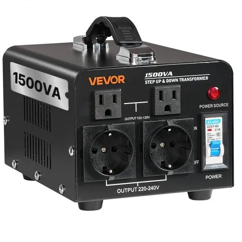 VEVOR Spannungswandler-Transformator, 1500VA, Aufwärts-/Abwärts-Leistungstransformator, Konvertierung von 110 V auf 220 V & von 220 V auf 110 V, mit US-& EU-Steckdosen, Netzkabel, Schutzschalter VEVOR Spannungswandler-Transformator, 1500VA, Aufwärts-/Abwärts-Leistungstransformator, Konvertierung von 110 V auf 220 V & von 220 V auf 110 V, mit US-& EU-Steckdosen, Netzkabel, Schutzschalter