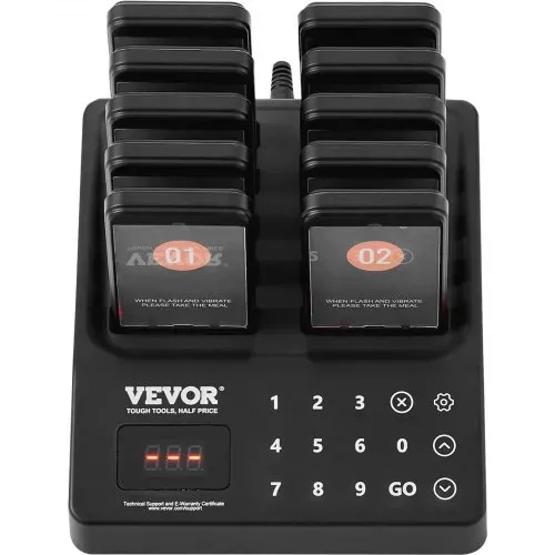 VEVOR Restaurant-Pager-System, Kabelloses Warteschlangensignal mit 400 m Reichweite, Piepser zur Rufannahme von Gästen mit Vibration und Blinken, 10 Pager für Imbisswagen, Kirche, Kindergarten – Bild 8