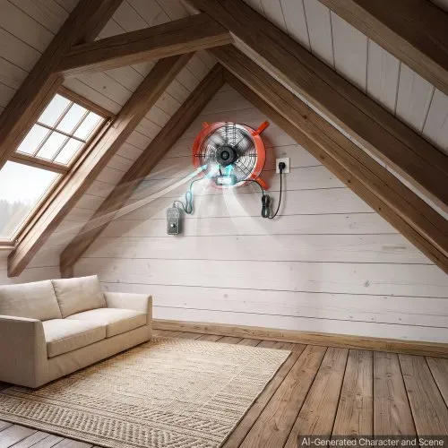 VEVOR Giebellüfter 40,6cm Dachbodenlüfter mit 4995,1m³/h Luftstrom Orange, Kühlung & Luftzirkulation für Dachboden Werkstatt & Lager, Kohlenstoffstahlgehäuse, mit Thermostat Netzkabel & Steuerkabel – Bild 7