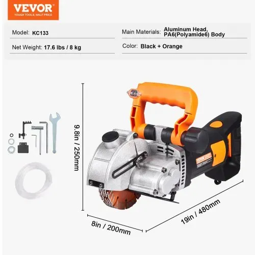 VEVOR Elektrische Wandfräse 5000 U/min Wand Chaser Maschine 4800Watt Wand Groove Schneidemaschine Stoßmaschine 42mm für Ziegel Granit Marmor Beton Cutter Notcher Groover mit 5 x Sägeblätter – Bild 6