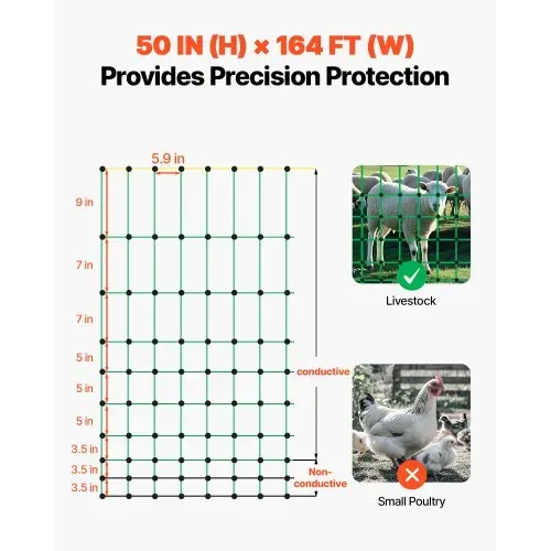 VEVOR Elektrozaunnetz, 127 cm H x 49 m L, Viehzaunnetz mit Pfosten & Pfählen, Maschennetze für Ziegen, Schafe, Hirsche, Schweine, Hunde, Elektrozäune für Hinterhöfe, Gärten, Bauernhöfe, Ranches VEVOR Elektrozaunnetz, 127 cm H x 49 m L, Viehzaunnetz mit Pfosten & Pfählen, Maschennetze für Ziegen, Schafe, Hirsche, Schweine, Hunde, Elektrozäune für Hinterhöfe, Gärten, Bauernhöfe, Ranches
