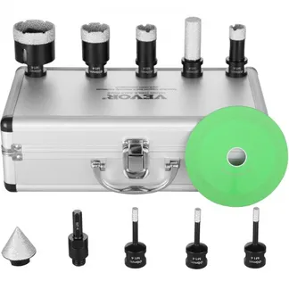 VEVOR Diamant-Kernbohrer-Set, 7-teilig, 6/6/6/20/25/35/50 mm Diamant-Lochsägen-Set, mit Fingerfräser-Kegelbohrer-Sägeblatt und Aufbewahrungskoffer für trockene und nasse Diamantbohrer für Fliesen und VEVOR Diamant-Kernbohrer-Set, 7-teilig, 6/6/6/20/25/35/50 mm Diamant-Lochsägen-Set, mit Fingerfräser-Kegelbohrer-Sägeblatt und Aufbewahrungskoffer für trockene und nasse Diamantbohrer für Fliesen und