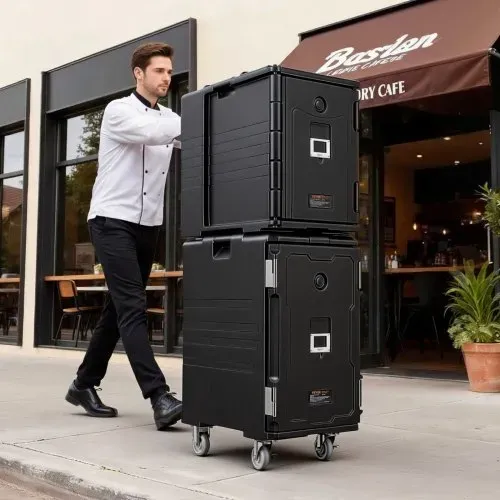 VEVOR Isolierter Lebensmittelbehälter-Träger, Frontlader, Catering-Box mit Rädern, 103 L, Schwarz – Bild 7