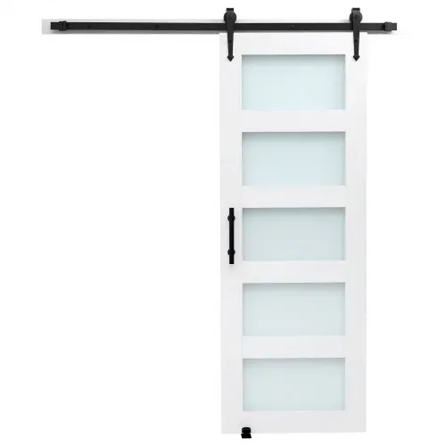 VEVOR Schiebetür im Scheunenstil Schiebetürsystem (762 x 2134 mm) aus hochfesten MDF-Platten & Milchglas, Scheunentor mit Hardware-Kit & wasserfester PVC-Oberfläche & H-Rahmen für Badezimmer – Bild 8