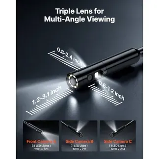 VEVOR Triple Lens Endoskopkamera mit Licht, Inspektionskamera mit 5 Zoll Bildschirm 10 m Kabel & 5000mAh Akku, 8 mm Rohrkamera mit 8X Zoom & IP67, Boroskopkamera mit Handgriff für Auto Rohre Abfluss VEVOR Triple Lens Endoskopkamera mit Licht, Inspektionskamera mit 5 Zoll Bildschirm 10 m Kabel & 5000mAh Akku, 8 mm Rohrkamera mit 8X Zoom & IP67, Boroskopkamera mit Handgriff für Auto Rohre Abfluss