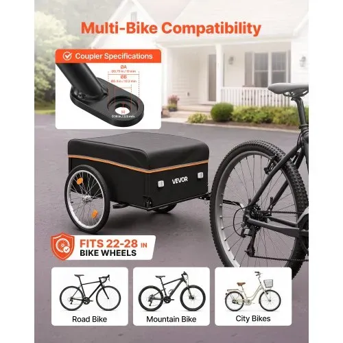 VEVOR Fahrradanhänger Lastenanhänger Faltbarer Transportanhänger 59 kg, Kohlenstoffstahl & 600D Oxford, Mit Regenschutz Deichsel & 4 Reflektoren, Für 22-28 Zoll Räder, Fahrradwagen für Transport – Bild 2