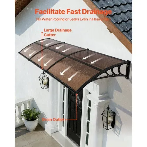 VEVOR Vordach für Haustür 965×2975 mm, Pultbogenvordach, Pultvordach mit Entwässerung & ABS-Halterung, Regen-, Schnee- & Sonnenschutz, Polycarbonat-Türüberdachung für Veranda & Terrasse, Braun VEVOR Vordach für Haustür 965×2975 mm, Pultbogenvordach, Pultvordach mit Entwässerung & ABS-Halterung, Regen-, Schnee- & Sonnenschutz, Polycarbonat-Türüberdachung für Veranda & Terrasse, Braun