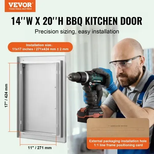 VEVOR Grill-Zugangstür, 355 x 508 mm, Einzelne Außenküchentür, Flächenbündig Montierte Edelstahltür, Vertikale Wandtür mit Griff, für Grillinsel, Grillstation, Außenschrank VEVOR Grill-Zugangstür, 355 x 508 mm, Einzelne Außenküchentür, Flächenbündig Montierte Edelstahltür, Vertikale Wandtür mit Griff, für Grillinsel, Grillstation, Außenschrank