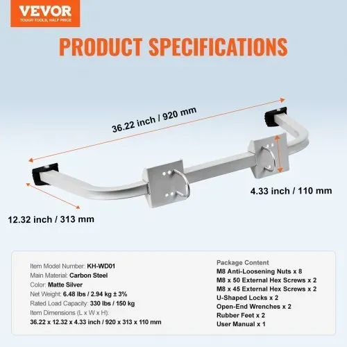 VEVOR Leiterstabilisator, Abstandshalter für Ausziehleitern, robustes Flügelspann-/Wandleiterzubehör für Dachrinnen, einfach zu verwenden und vielseitig anpassbar, rutschfeste Gummifüße, Tragkraft: 159 kg – Bild 6