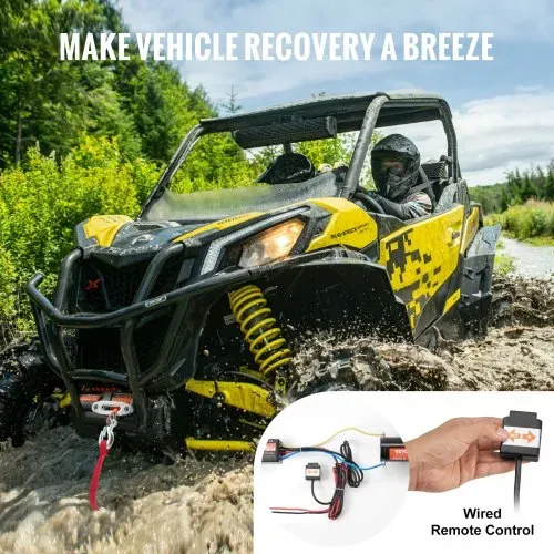 VEVOR Elektrische Seilwinde, 3500 lb Seilzugkapazität, 12 V DC ATV/UTV-Winde mit Φ3/16 Zoll x 39 Fuß 12 Strängen Synthetikseil, Aluminium-Seilführung, kabelgebundene Fernbedienung, IP55 wasserdicht zum Schleppen von UTV, ATV, Boot – Bild 4