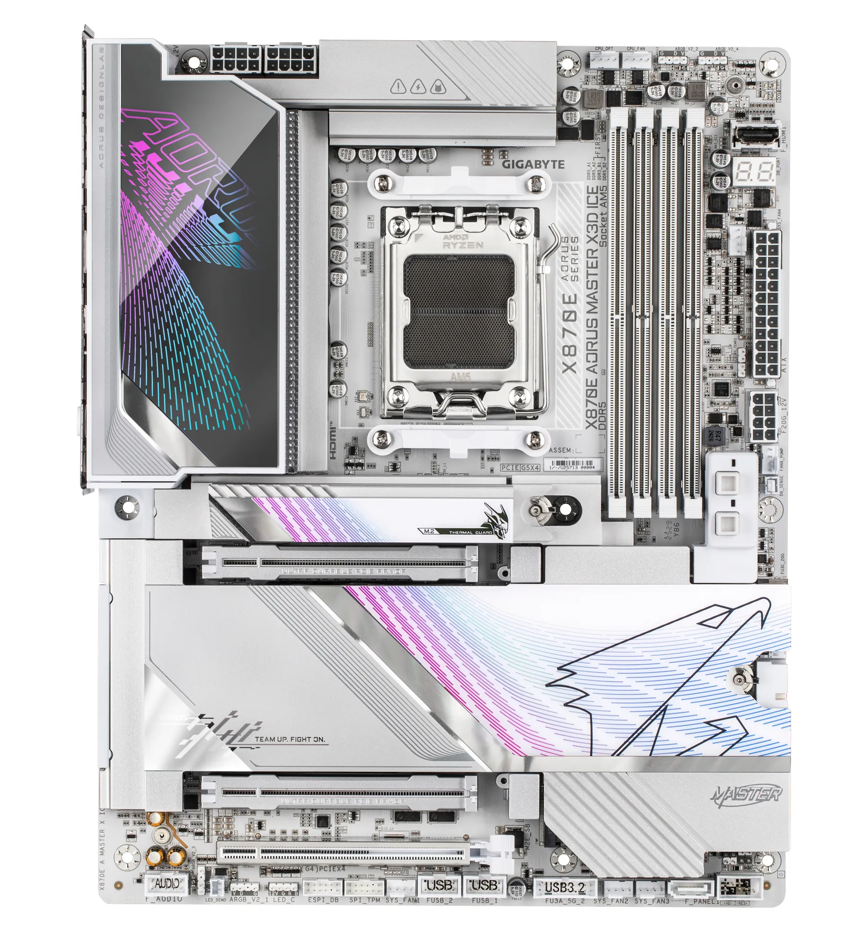 GIGABYTE X870E AORUS MASTER X3D ICE Mainboard – Unterstützt AMD Ryzen 9000 Prozessoren, 18+2+2-Phasen Digital-VRM, bis zu 9000 Hz DDR5 (OC), 2 x PCIe 5.0 + 3 x PCIe 4.0, Wi-Fi 7, 10 GbE LAN, USB 4 – Bild 2