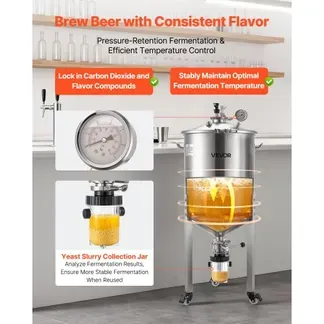 VEVOR konischer Gärbehälter Edelstahl 60 L Gärtank für Heimbrauen, Gärkessel mit konischem Boden & 3 Lenkrollen & Deckel & Griff & Thermometer, Gärfass für Wein- und Biergärung VEVOR konischer Gärbehälter Edelstahl 60 L Gärtank für Heimbrauen, Gärkessel mit konischem Boden & 3 Lenkrollen & Deckel & Griff & Thermometer, Gärfass für Wein- und Biergärung