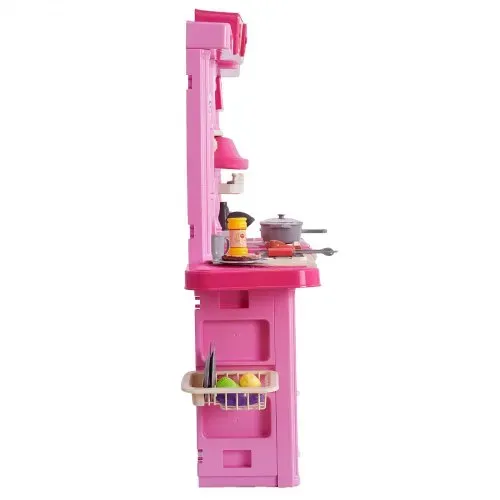VEVOR Kinderküchen-Spielset, 3-in-1-Kleinkinderküche mit simuliertem Sprühnebel, Geräuschen & Lichtern, Spielküchenset mit 74-teiligem Kochzubehörset für Kinder im Alter von 3–8 Jahren, pink – Bild 9
