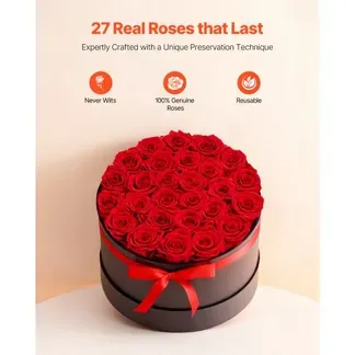 VEVOR 27 Stk. Ewige Rosen in runder Box, konservierter Blumenstrauß, Blumen Geschenkbox für ihre Frau, Mütter, Liebespartner, zur Hochzeit, zum Muttertag, Valentinstag, Weihnachten, Rot VEVOR 27 Stk. Ewige Rosen in runder Box, konservierter Blumenstrauß, Blumen Geschenkbox für ihre Frau, Mütter, Liebespartner, zur Hochzeit, zum Muttertag, Valentinstag, Weihnachten, Rot