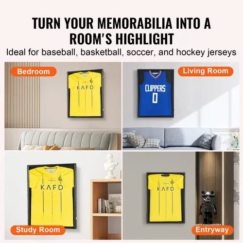 VEVOR Trikot-Vitrine 610 x 812 x 40 mm abschließbare Schattenbox für Sporttrikots mit 98 % UV-Schutz PC-Glas und Kleiderbügeln, für Baseball- Basketball- Football- Hockey-Shirts und Uniformen schwarz – Bild 5