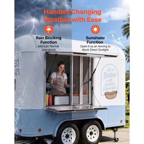 VEVOR Verkaufsfenster für Foodtrucks 915 x 915 x 110 mm Aluminiumlegierung, Konzessionsfenster Regenschutz, bis 85° Aufklappbar, Klappbarer Ablage, mit 4 Verschiebbaren Fliegengittern und Schlepphaken – Bild 4